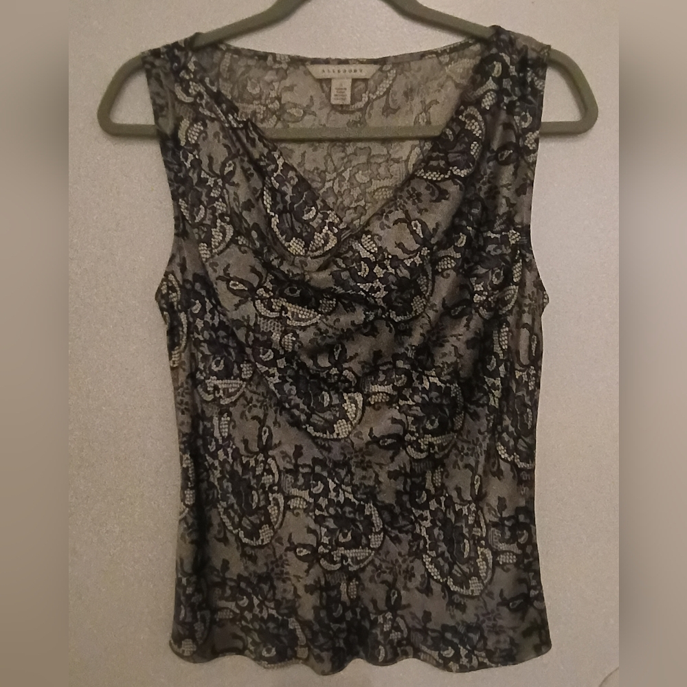 Allegory Women's  Cowl Neck Blouse in Black and Gray 100% Silk